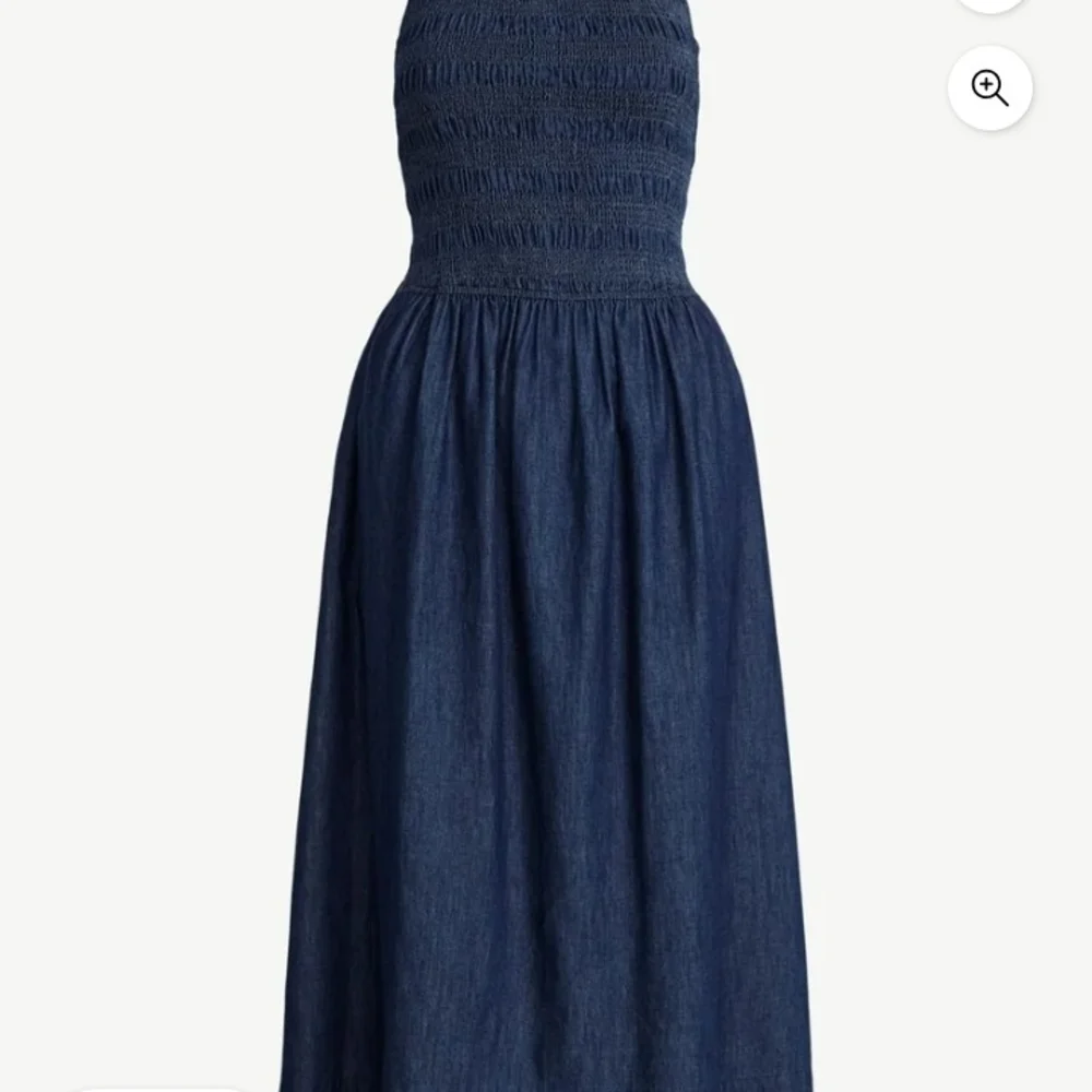 NWT Sleeveless Smocked Cotton Midi Dress Denim Blue Large Fit & Flare Square N. - Picture 3 of 4